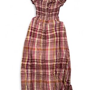 Vintage plaid babydoll  Button-Down Maxi Dress